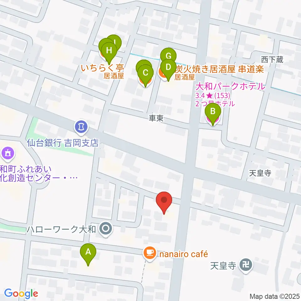 仙台ピアノ工房周辺のファミレス・ファーストフード一覧地図