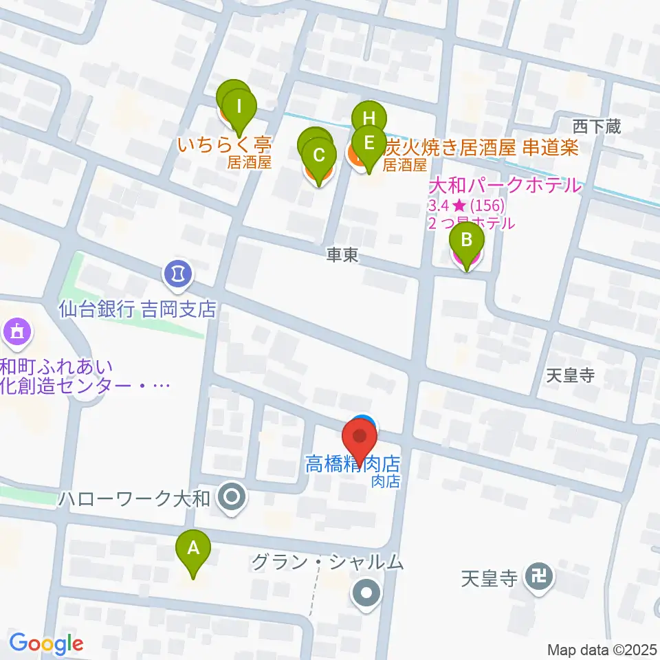 仙台ピアノ工房周辺のファミレス・ファーストフード一覧地図