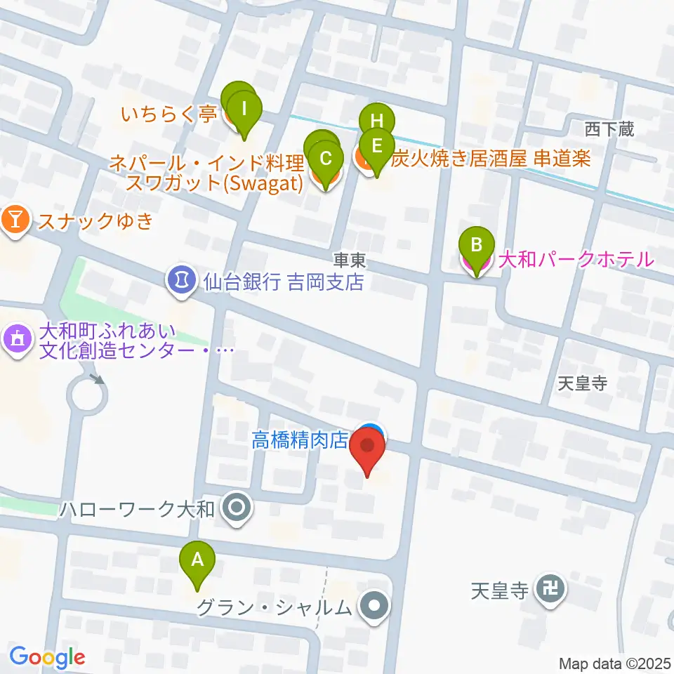 仙台ピアノ工房周辺のファミレス・ファーストフード一覧地図