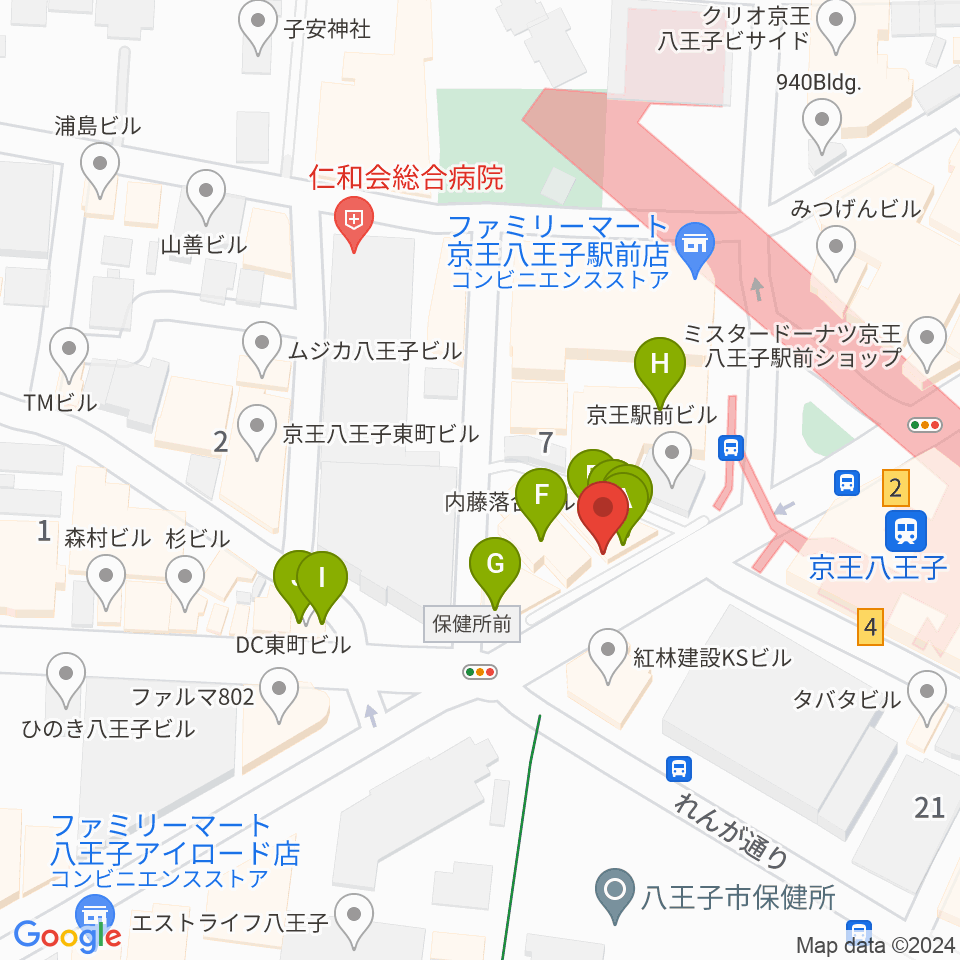 下倉楽器 八王子店周辺のファミレス・ファーストフード一覧地図