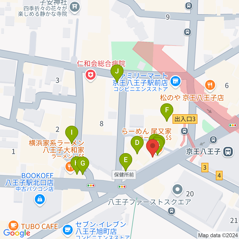 下倉楽器 八王子店周辺のファミレス・ファーストフード一覧地図