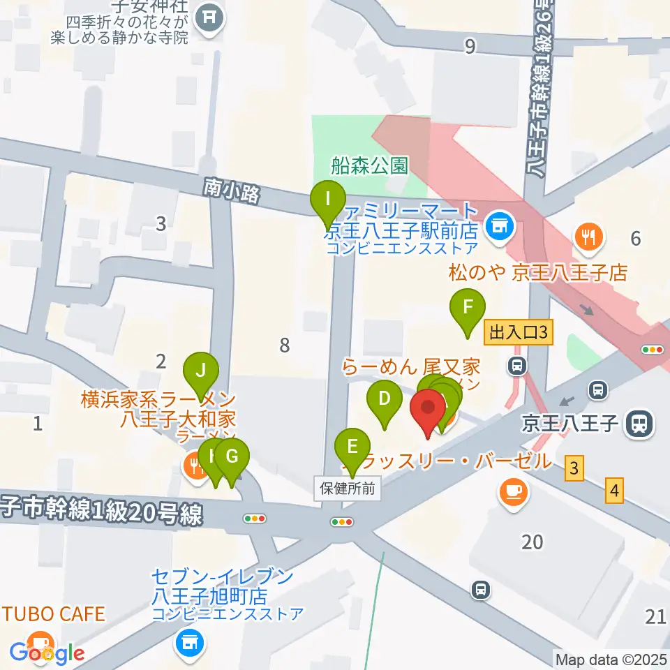 下倉楽器 八王子店周辺のファミレス・ファーストフード一覧地図