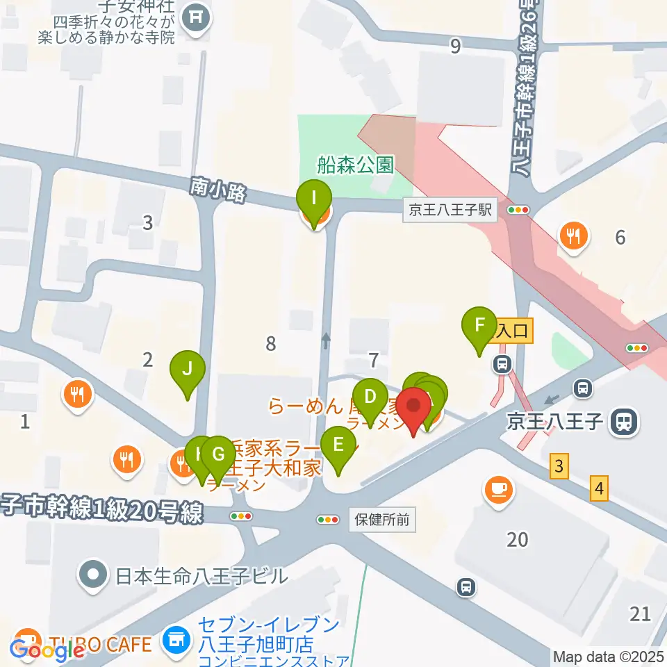 下倉楽器 八王子店周辺のファミレス・ファーストフード一覧地図
