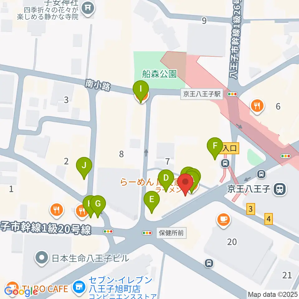 下倉楽器 八王子店周辺のファミレス・ファーストフード一覧地図