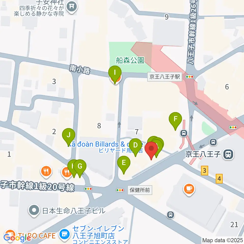 下倉楽器 八王子店周辺のファミレス・ファーストフード一覧地図