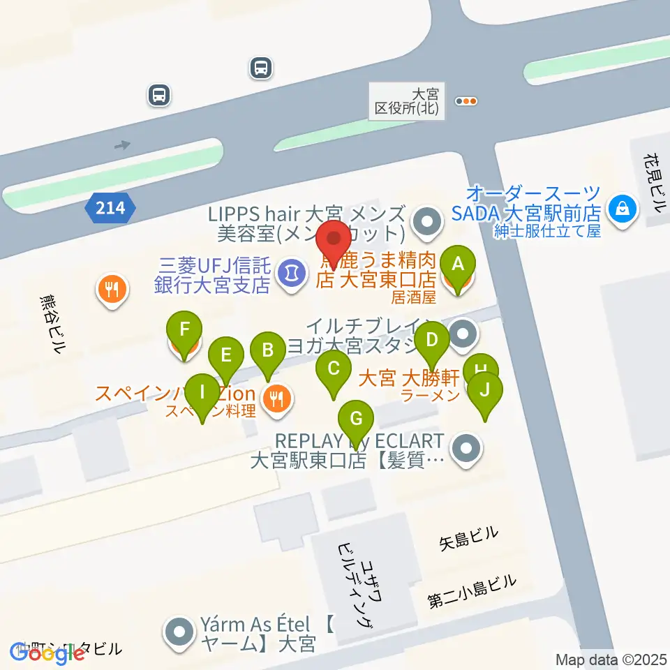 下倉楽器 大宮店周辺のファミレス・ファーストフード一覧地図