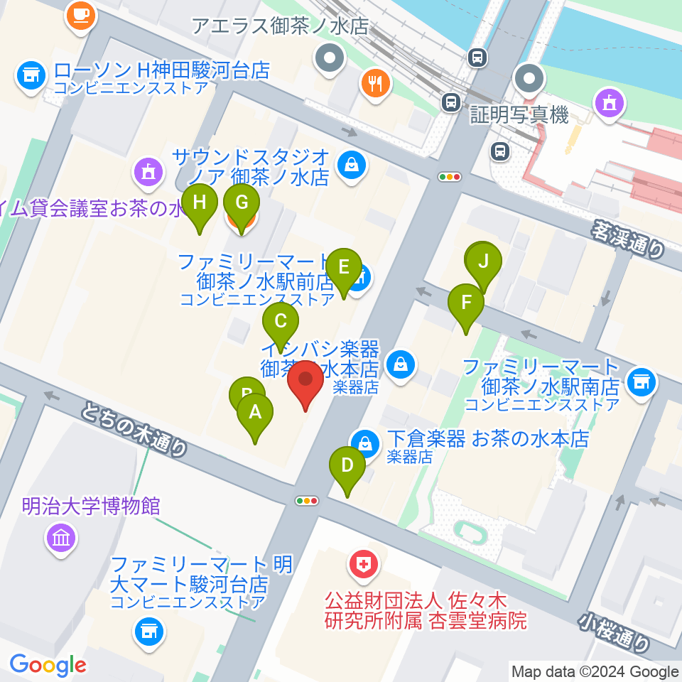 下倉バイオリン周辺のファミレス・ファーストフード一覧地図