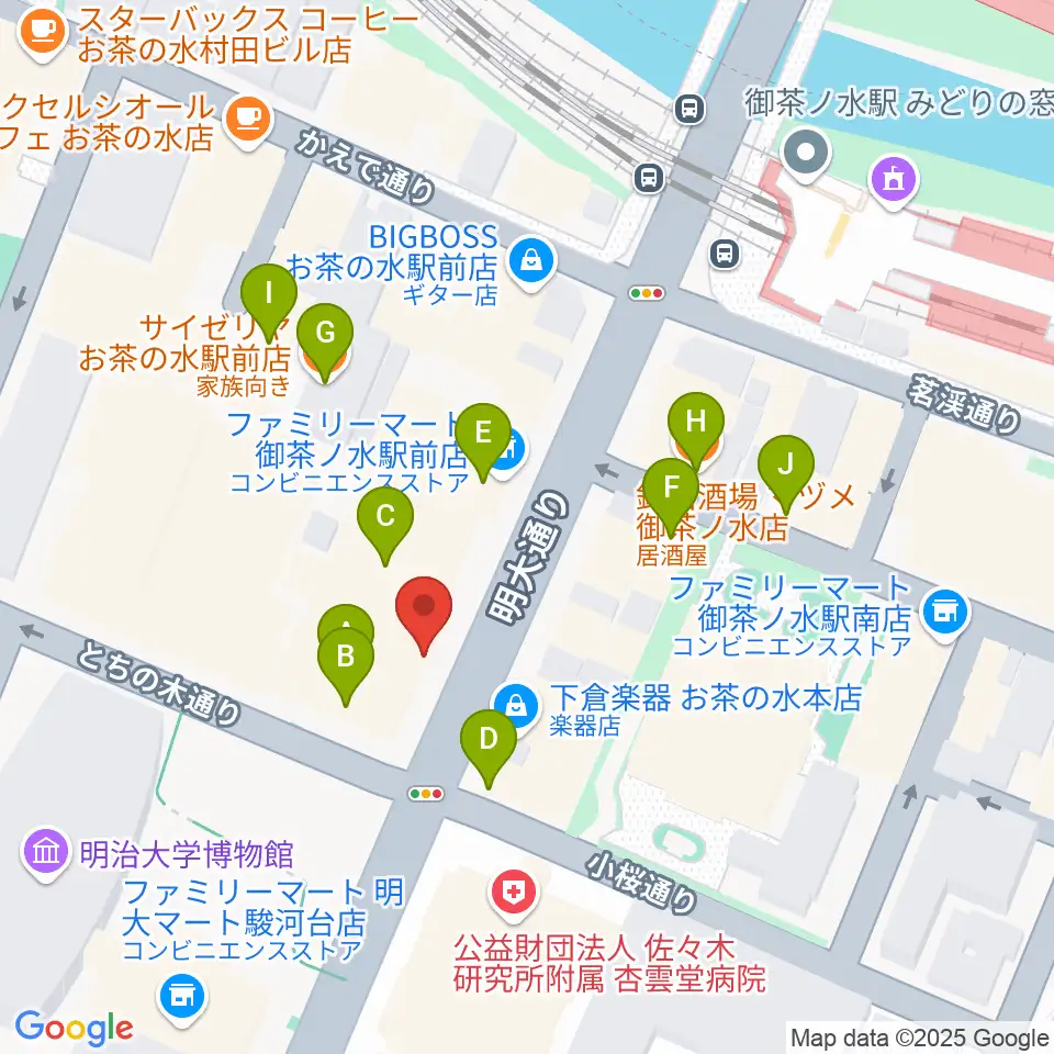 下倉バイオリン周辺のファミレス・ファーストフード一覧地図
