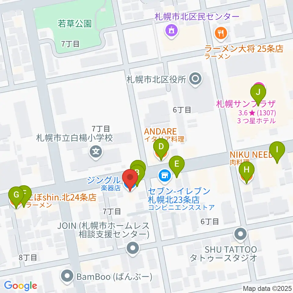 ジングル周辺のファミレス・ファーストフード一覧地図