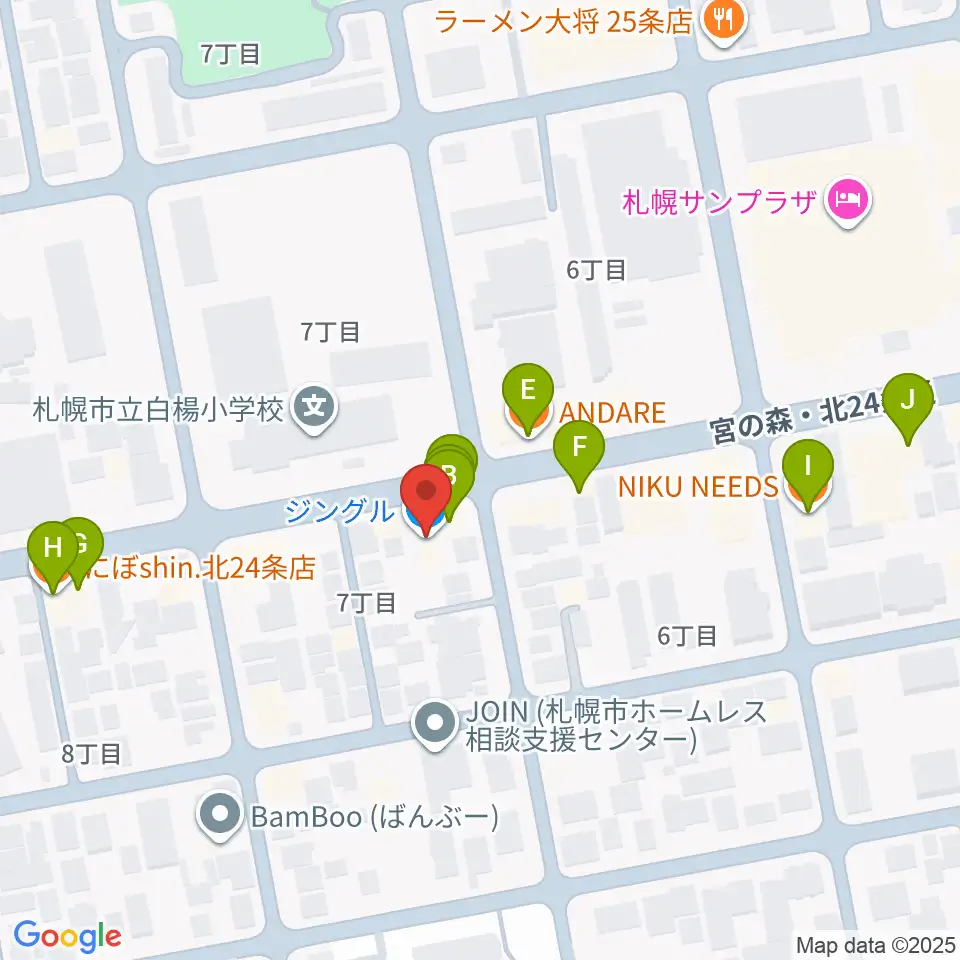 ジングル周辺のファミレス・ファーストフード一覧地図