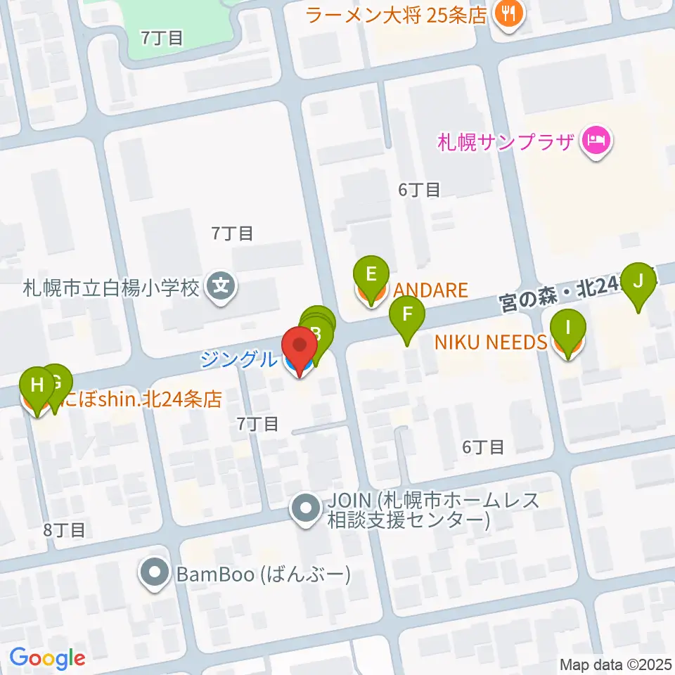 ジングル周辺のファミレス・ファーストフード一覧地図