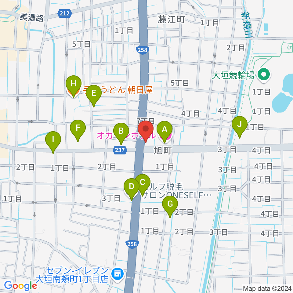 松栄楽器 大垣本店周辺のファミレス・ファーストフード一覧地図