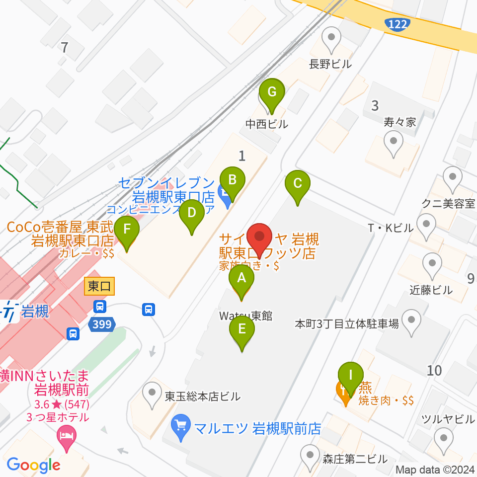 昭和楽器 岩槻店周辺のファミレス・ファーストフード一覧地図