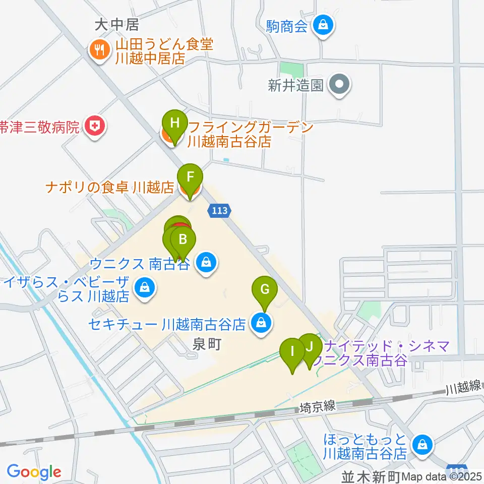 昭和楽器 川越店周辺のファミレス・ファーストフード一覧地図