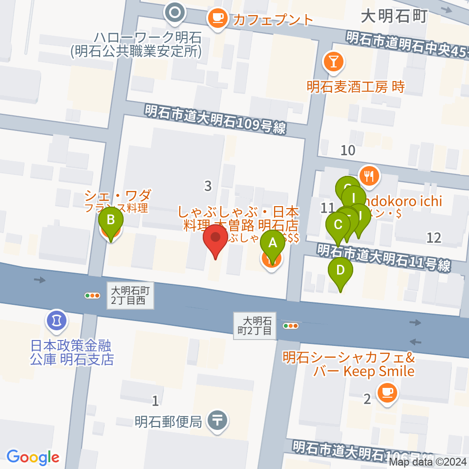 スガナミ楽器 明石店周辺のファミレス・ファーストフード一覧地図