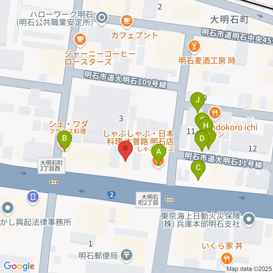 スガナミ楽器 明石店周辺のファミレス・ファーストフード一覧地図
