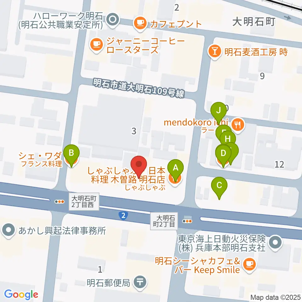 スガナミ楽器 明石店周辺のファミレス・ファーストフード一覧地図