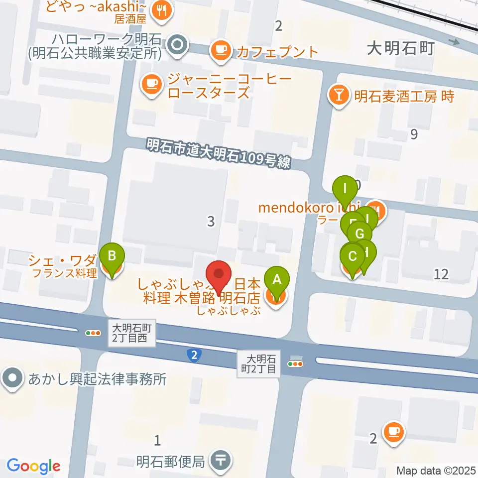 スガナミ楽器 明石店周辺のファミレス・ファーストフード一覧地図