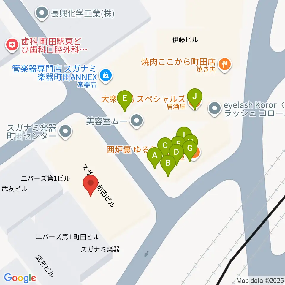 スガナミ楽器 町田店周辺のファミレス・ファーストフード一覧地図