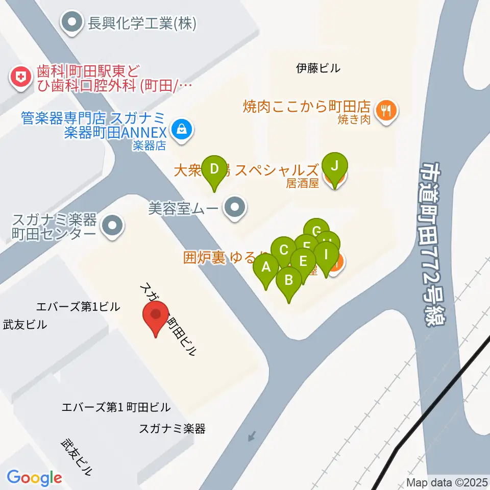スガナミ楽器 町田店周辺のファミレス・ファーストフード一覧地図