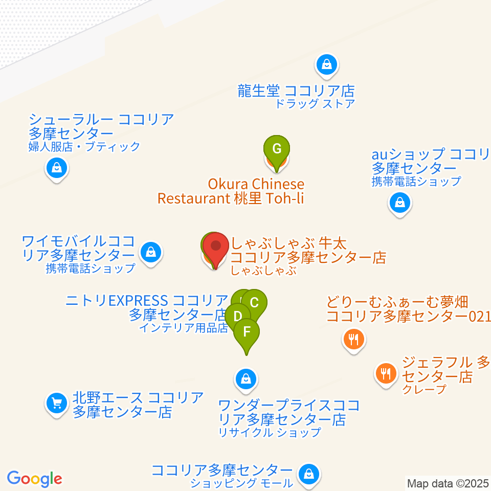 スガナミ楽器 多摩店周辺のファミレス・ファーストフード一覧地図