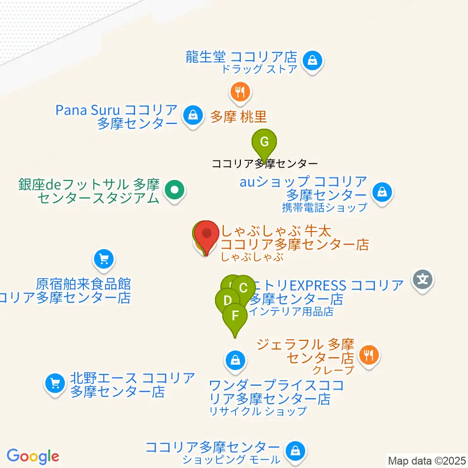 スガナミ楽器 多摩店周辺のファミレス・ファーストフード一覧地図