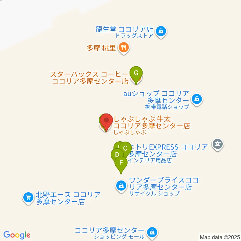 スガナミ楽器 多摩店周辺のファミレス・ファーストフード一覧地図