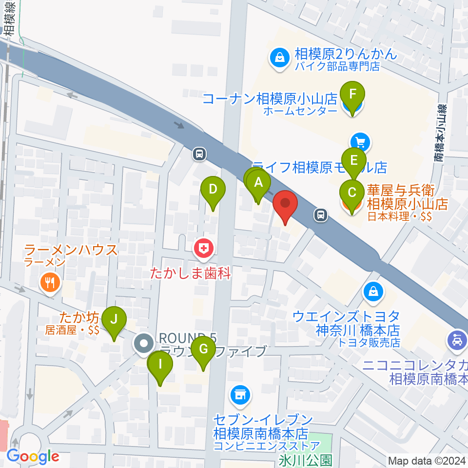 スガナミ楽器 南橋本店周辺のファミレス・ファーストフード一覧地図