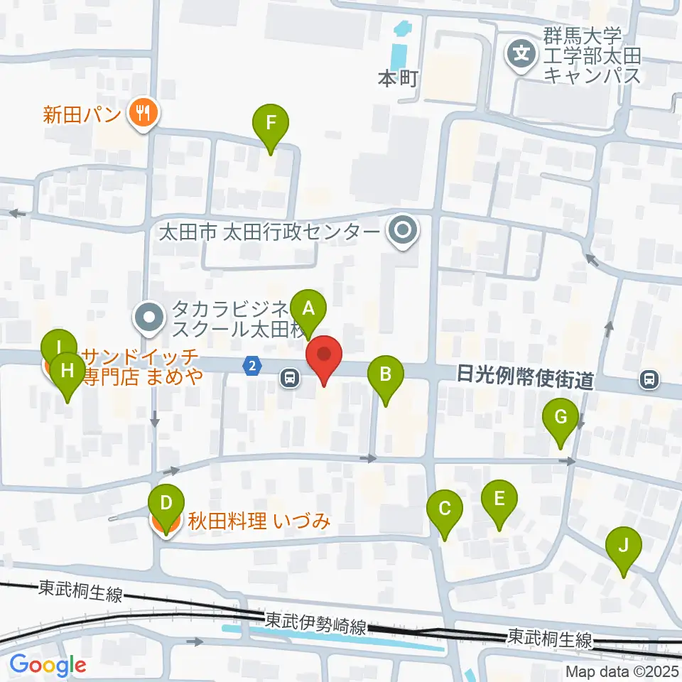 鈴木楽器 太田本町店周辺のファミレス・ファーストフード一覧地図