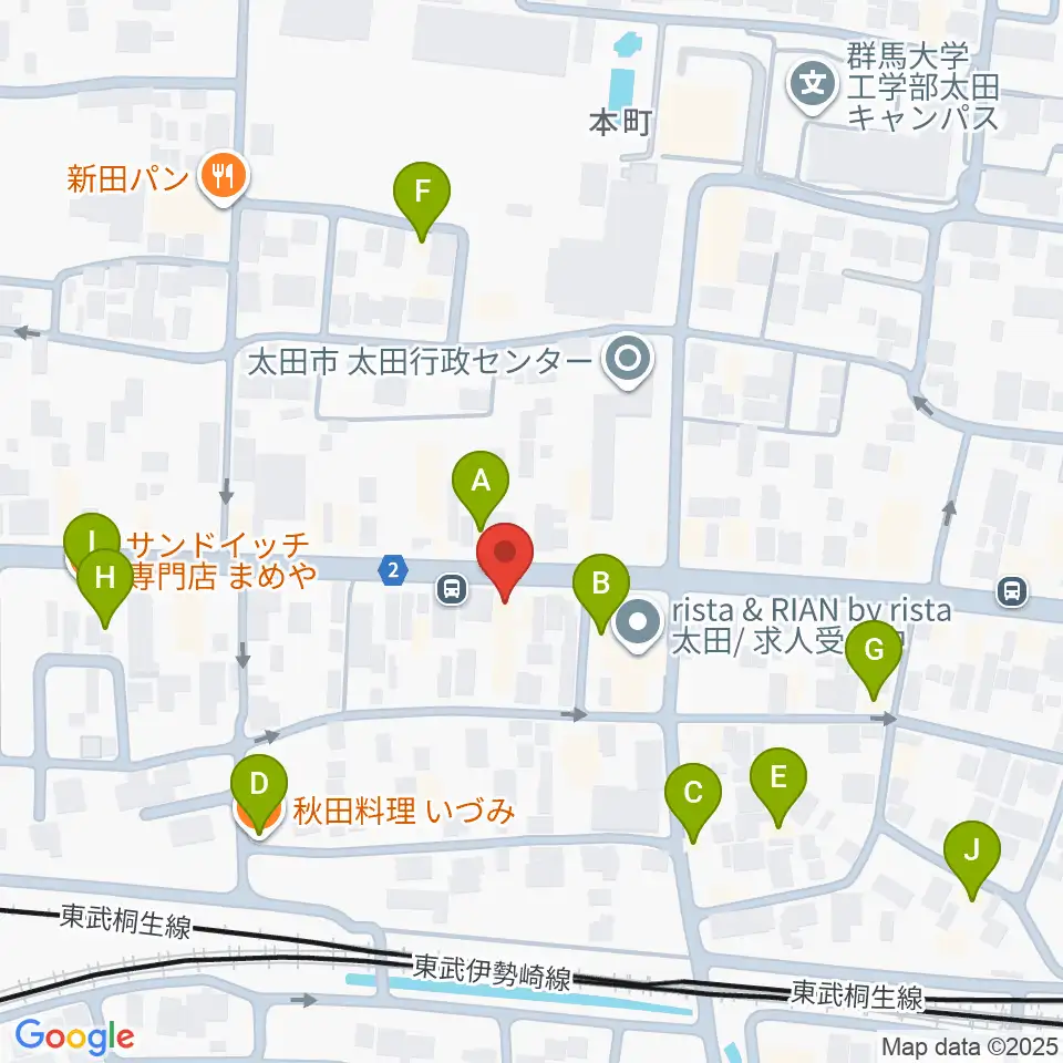 鈴木楽器 太田本町店周辺のファミレス・ファーストフード一覧地図