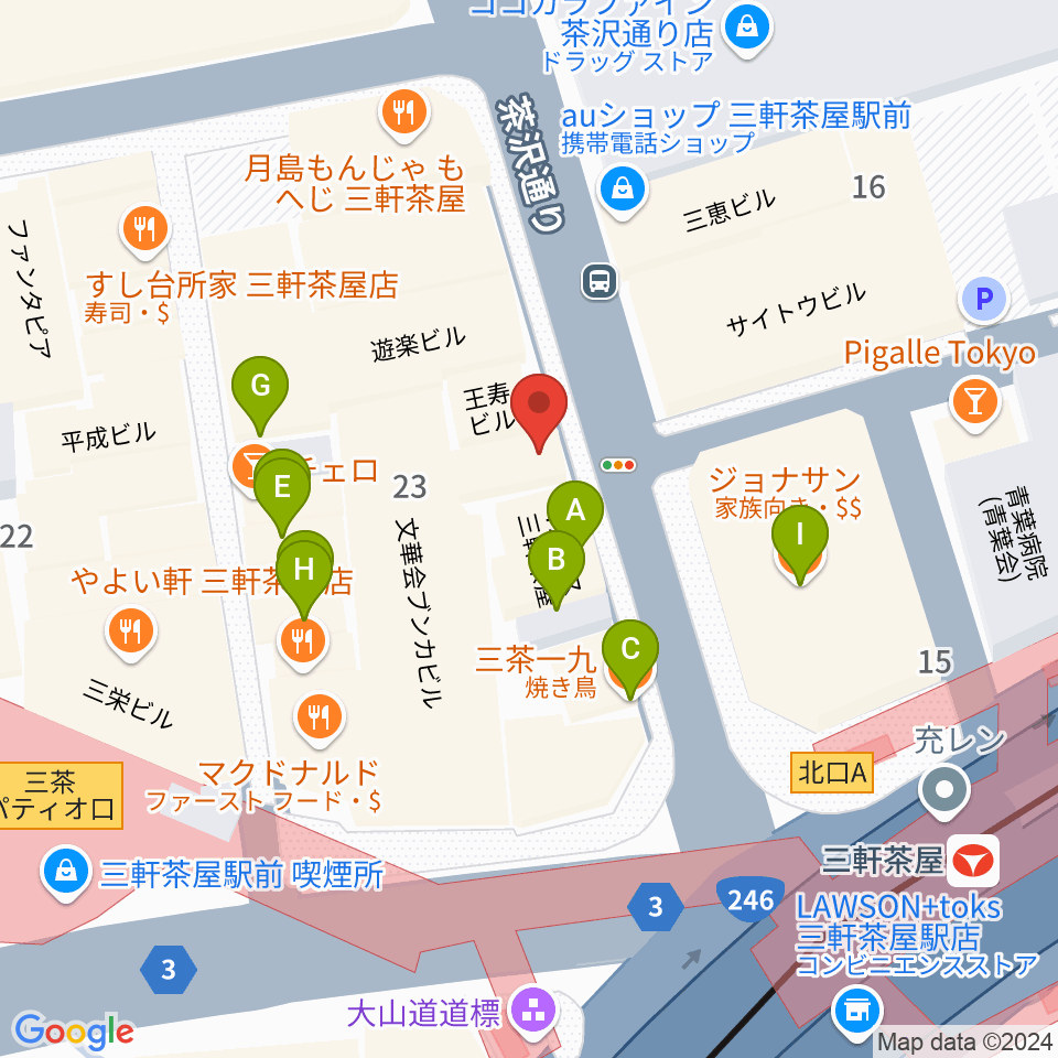 太子堂楽器店周辺のファミレス・ファーストフード一覧地図