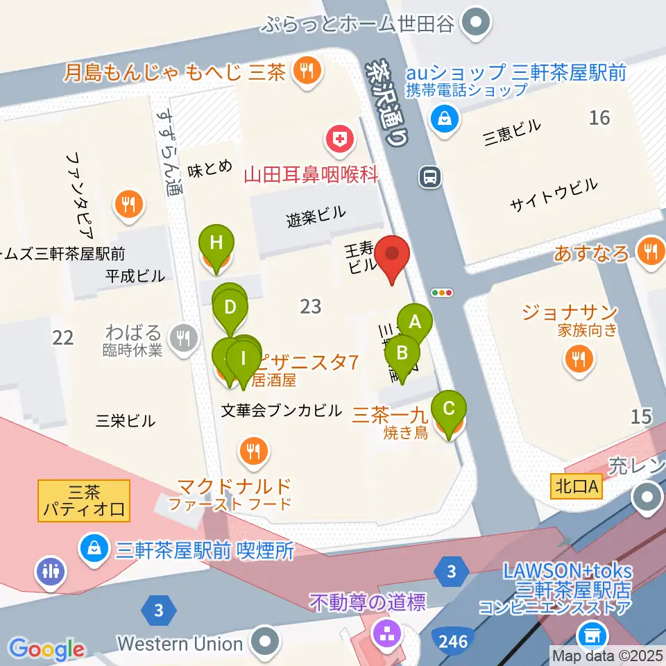 太子堂楽器店周辺のファミレス・ファーストフード一覧地図
