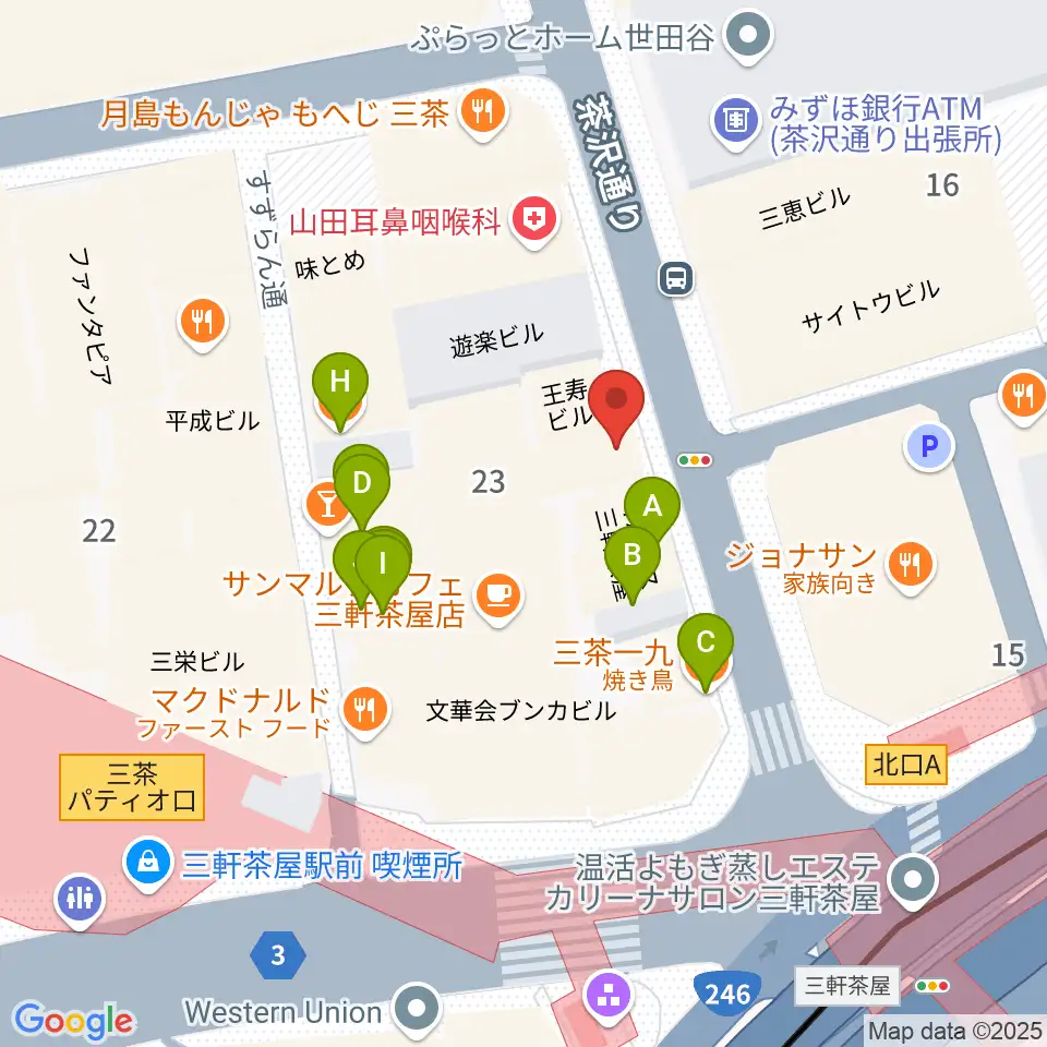 太子堂楽器店周辺のファミレス・ファーストフード一覧地図