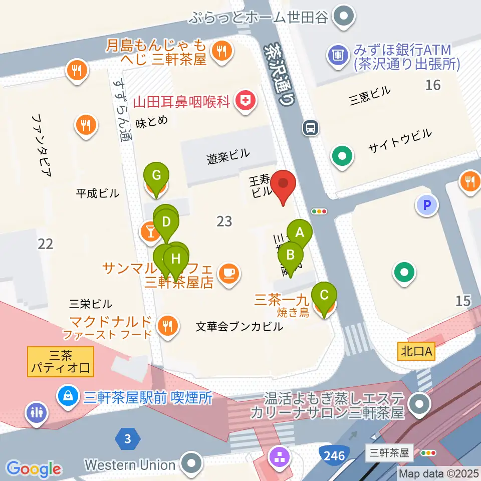 太子堂楽器店周辺のファミレス・ファーストフード一覧地図