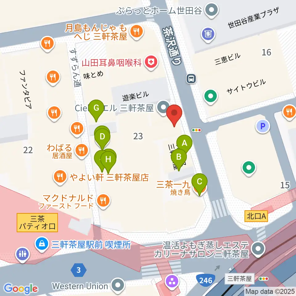 太子堂楽器店周辺のファミレス・ファーストフード一覧地図