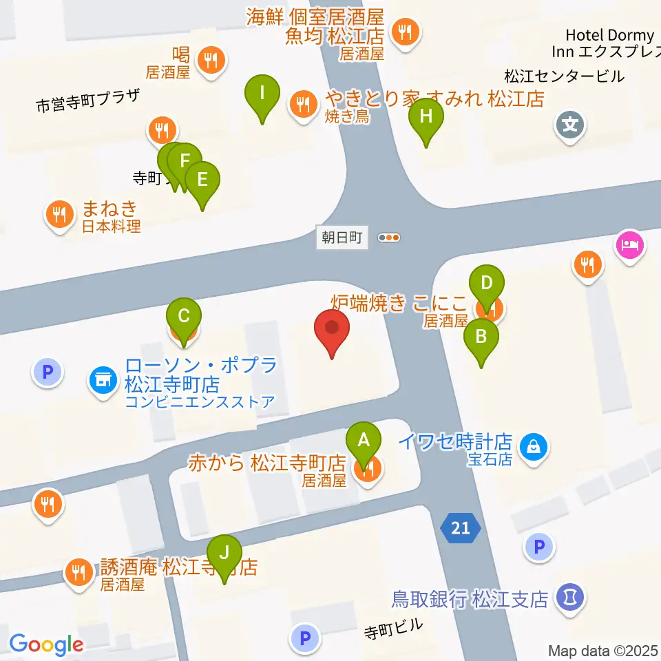 タカキ楽器店周辺のファミレス・ファーストフード一覧地図