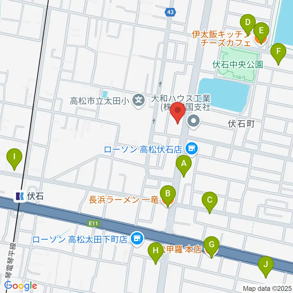 ピアノギャラリーたかまつ楽器周辺のファミレス・ファーストフード一覧地図