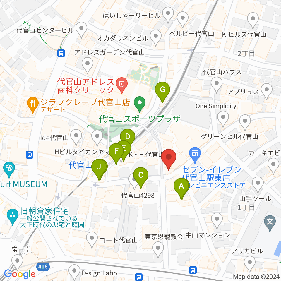 ミュージックプラザ 代官山本店周辺のファミレス・ファーストフード一覧地図