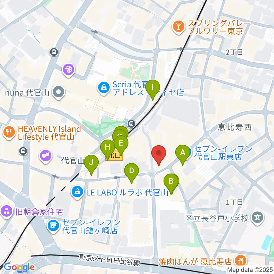 ミュージックプラザ 代官山本店周辺のファミレス・ファーストフード一覧地図