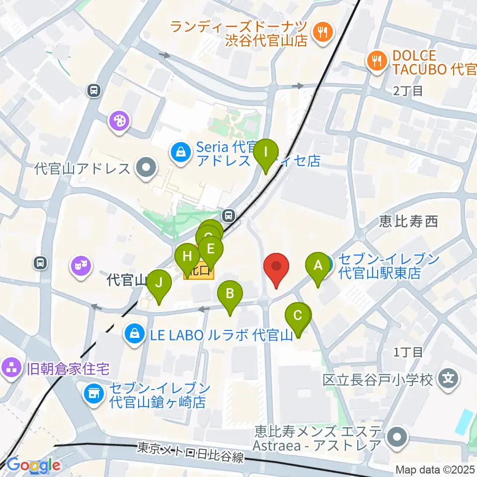 ミュージックプラザ 代官山本店周辺のファミレス・ファーストフード一覧地図