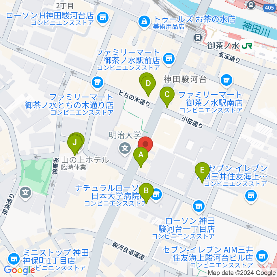 谷口楽器周辺のファミレス・ファーストフード一覧地図