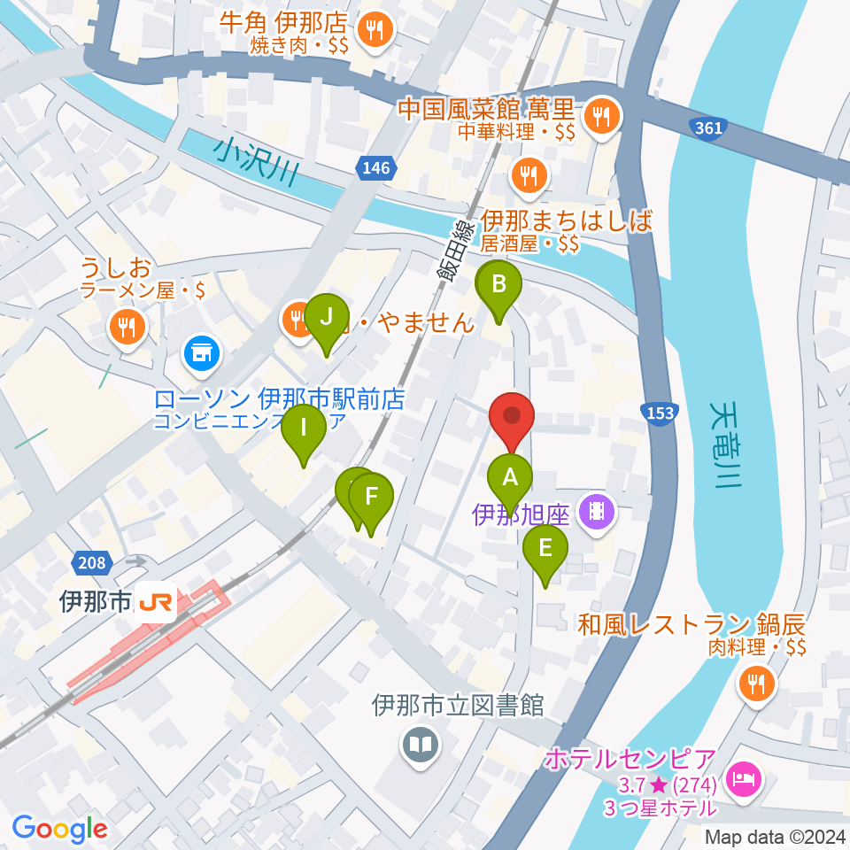 伊那楽器周辺のファミレス・ファーストフード一覧地図