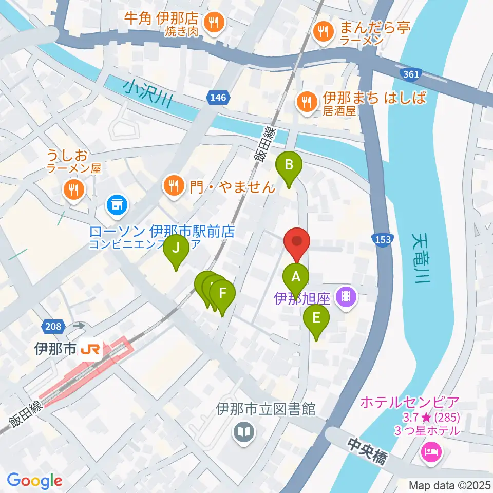 伊那楽器周辺のファミレス・ファーストフード一覧地図