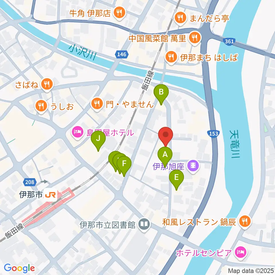 伊那楽器周辺のファミレス・ファーストフード一覧地図