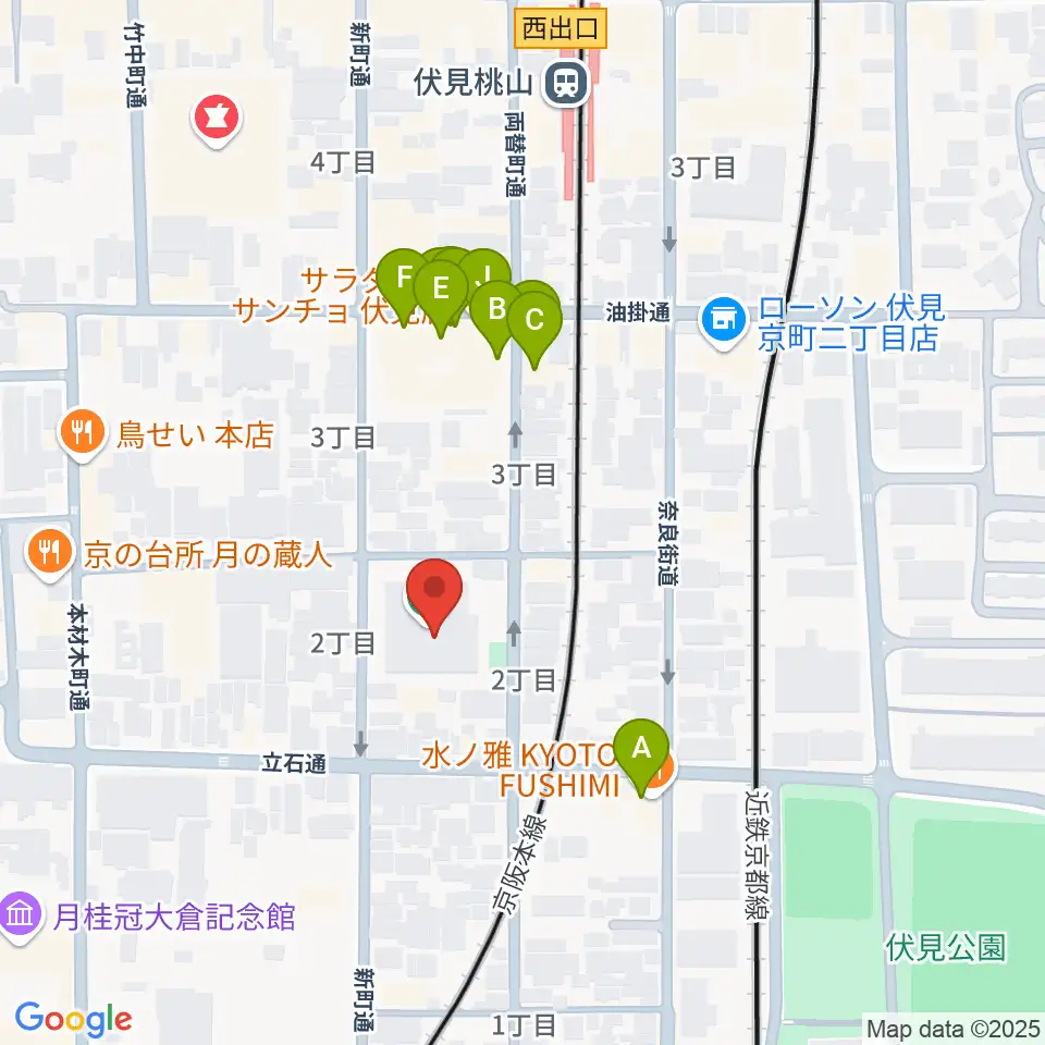 若林楽器店周辺のファミレス・ファーストフード一覧地図