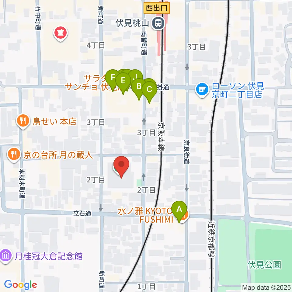 若林楽器店周辺のファミレス・ファーストフード一覧地図