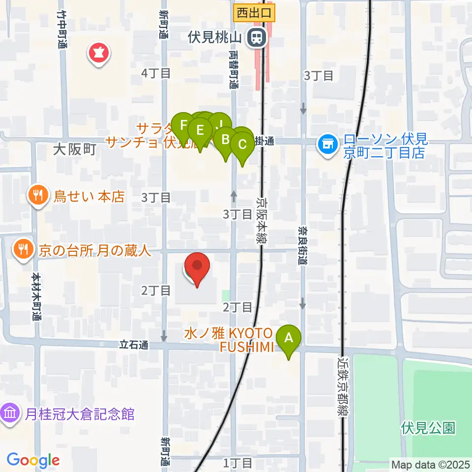 若林楽器店周辺のファミレス・ファーストフード一覧地図