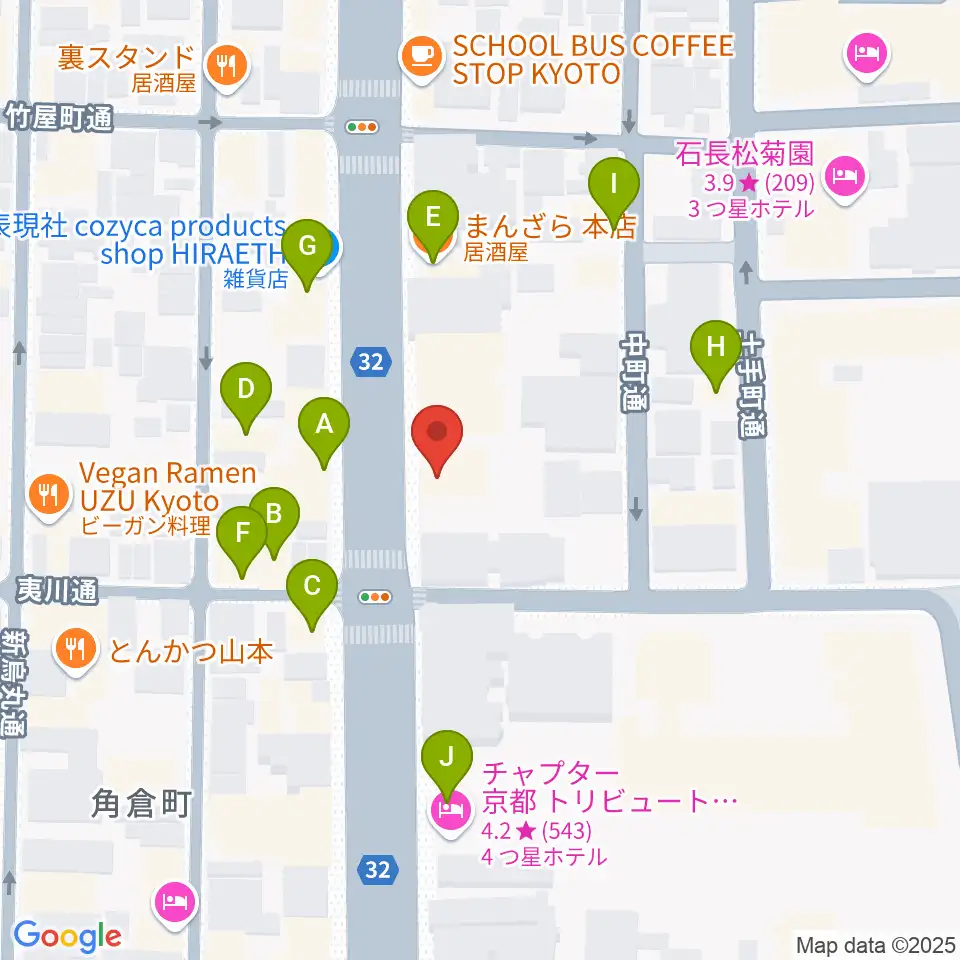 ワタナベ楽器店 京都本店周辺のファミレス・ファーストフード一覧地図