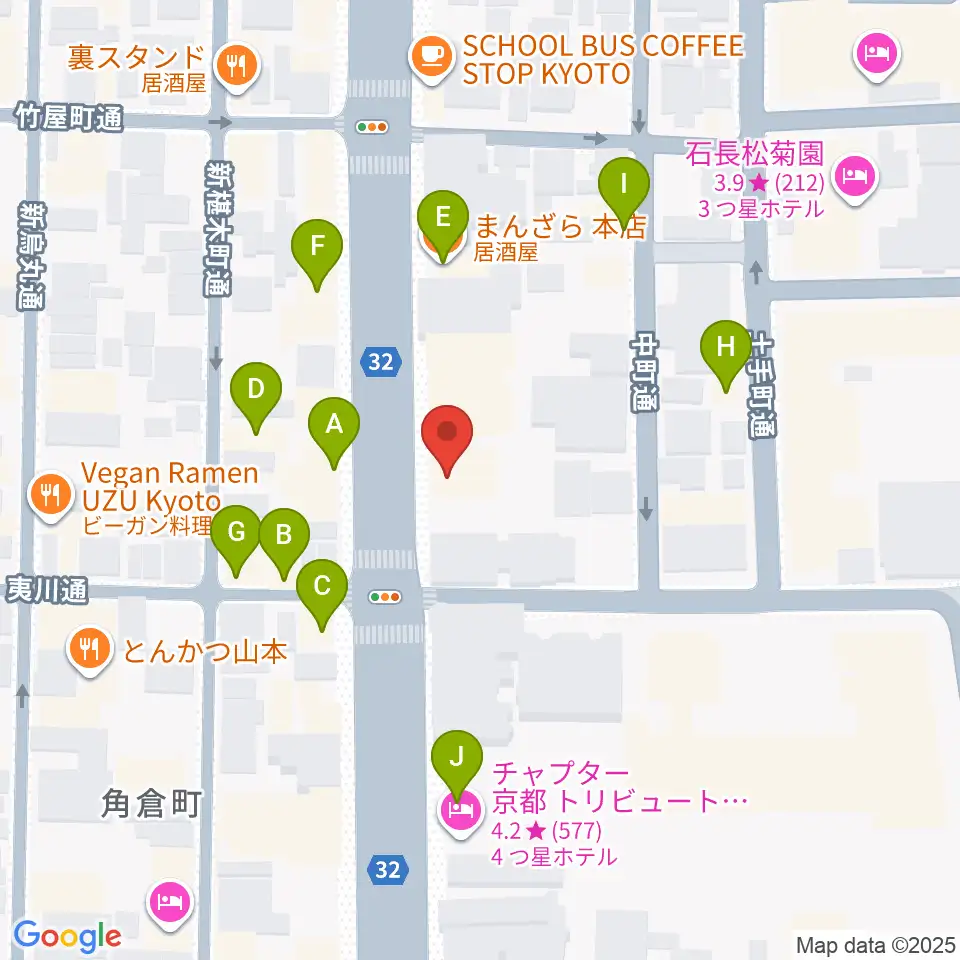 ワタナベ楽器店 京都本店周辺のファミレス・ファーストフード一覧地図