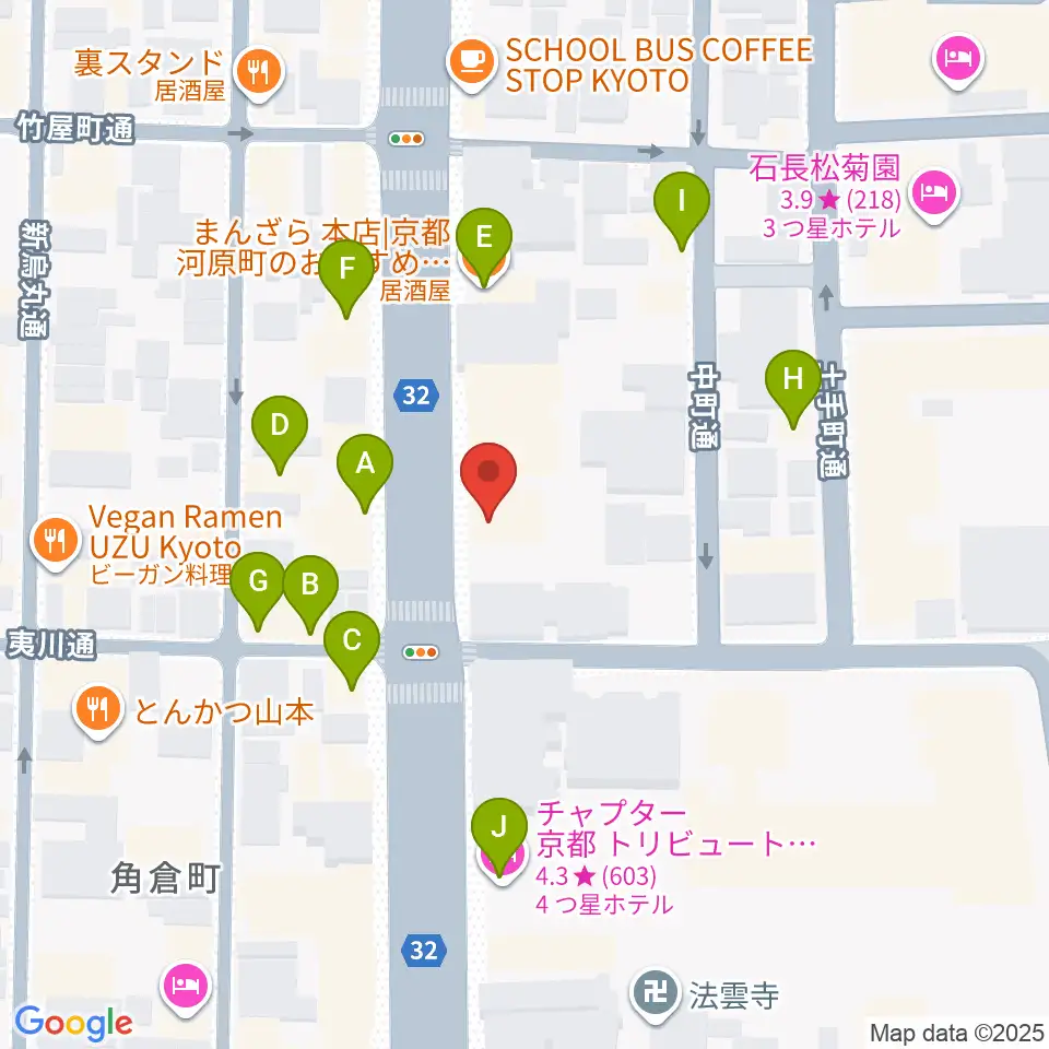 ワタナベ楽器店 京都本店周辺のファミレス・ファーストフード一覧地図